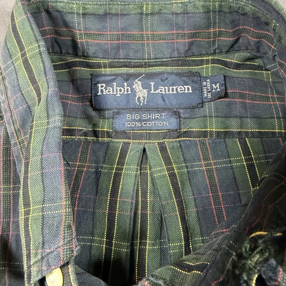 Ralph Lauren M Big Shirt Mens Green Plaid Vintage Cotton Oxford Button Down - Picture 3 of 8